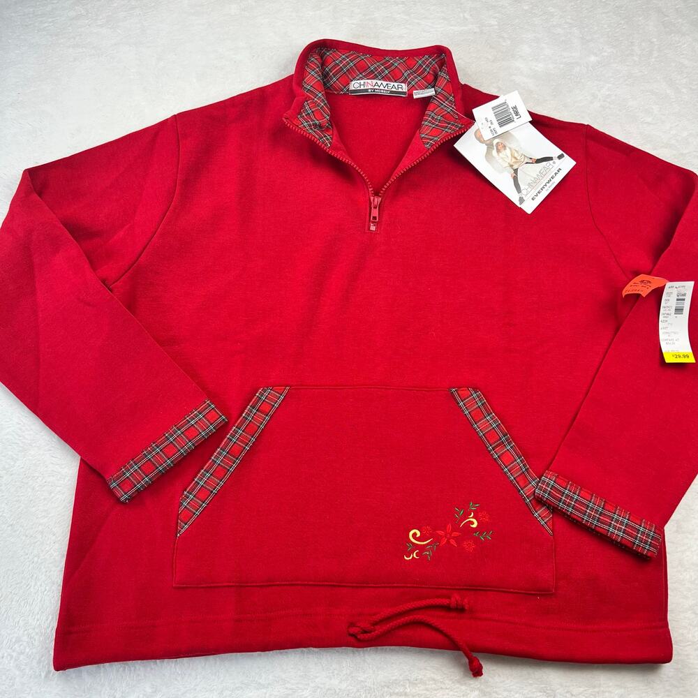 ChinaWear Vintage Holiday Red 1/4 Zip sweatshirt Women's size XL Deadstock NWT